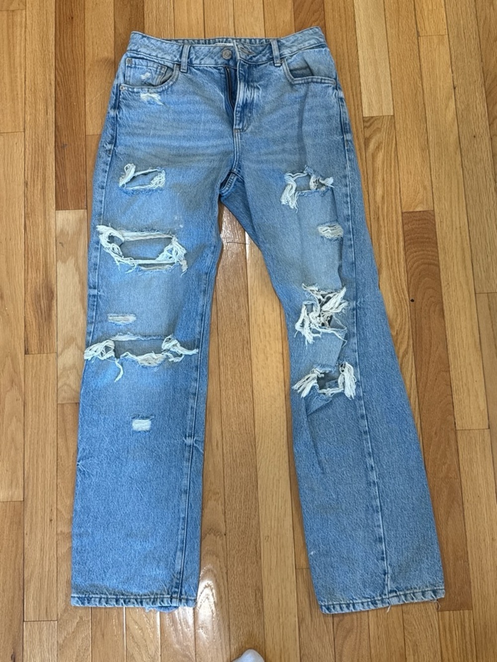 Garage Light Blue Distressed Straight Leg Jeans